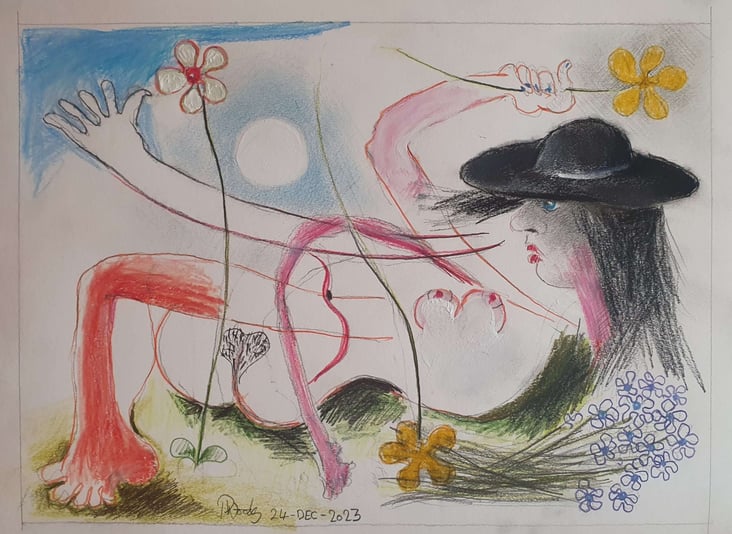 14 Reclining Nude with Flowers and Black Hat 24-Dec-2023