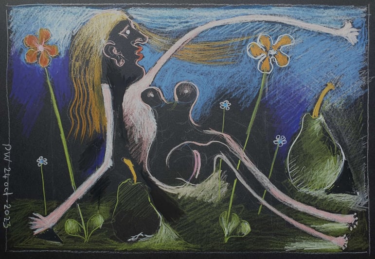 28 Two Pairs, Flowers and a Reclining Figure