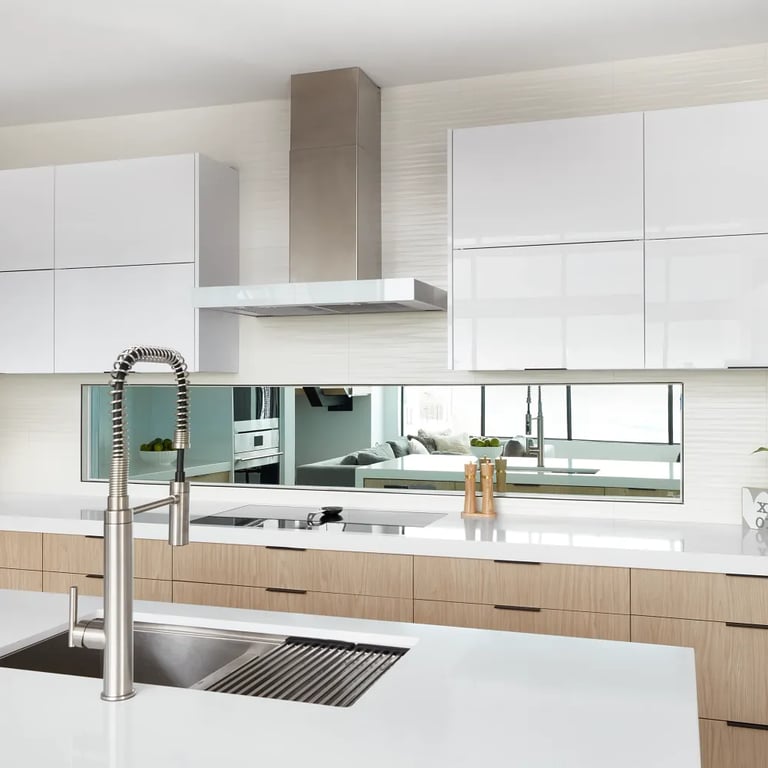 Haku White (counter, island) & 3D White Blade Matte 12 x 22 (backsplash)