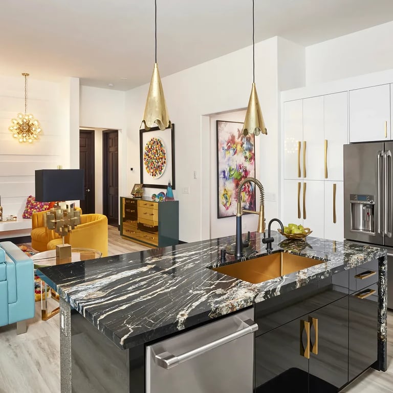 Belvedere Granite on waterfall kitchen island.