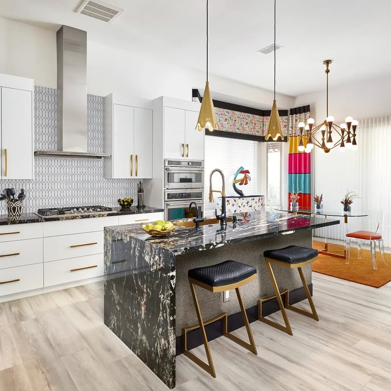 Belvedere Polished Granite on kitchen island in mid-century modern home.