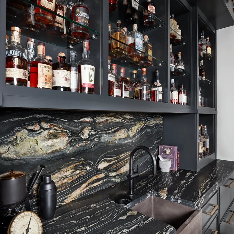 Belvedere Satin Granite countertop and backsplash on bar