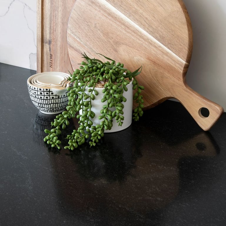 Black Mist Honed Granite countertop in kitchen