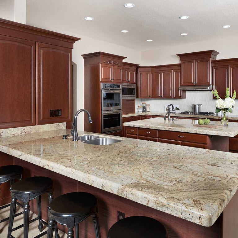 Typhoon Bordeaux (countertop) & CS-Terra Nova Honed Picket Mesh (backsplash)