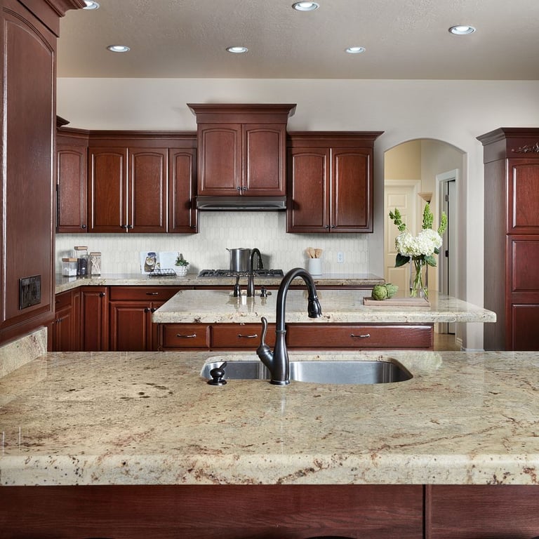 Typhoon Bordeaux (countertop) & CS-Terra Nova Honed Picket Mesh (backsplash)