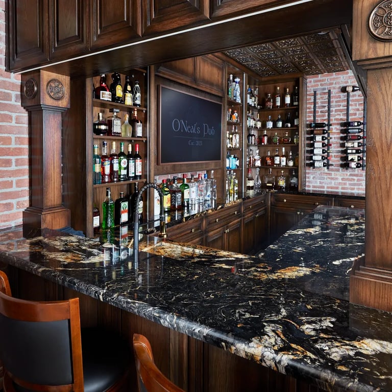 Volcano granite on counters in commercial bar.