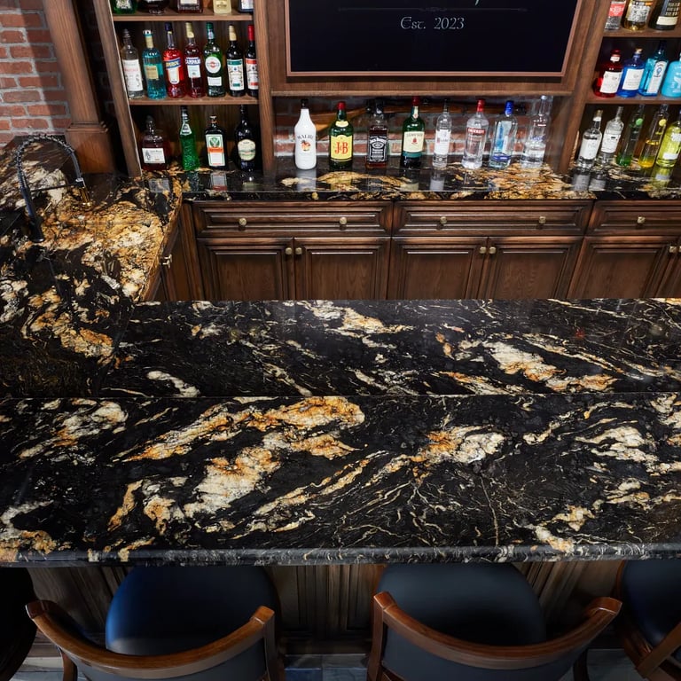 Volcano granite on countertops in commercial bar.