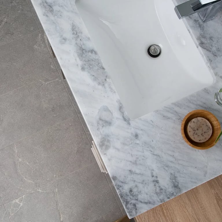 Arabescato Belgia (vanity) & Anthea Gray 12 x 24