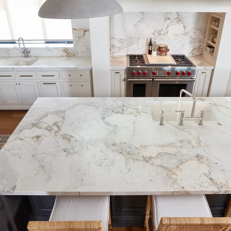 Calacatta Capixaba Marble on kitchen island, counters, and backsplash