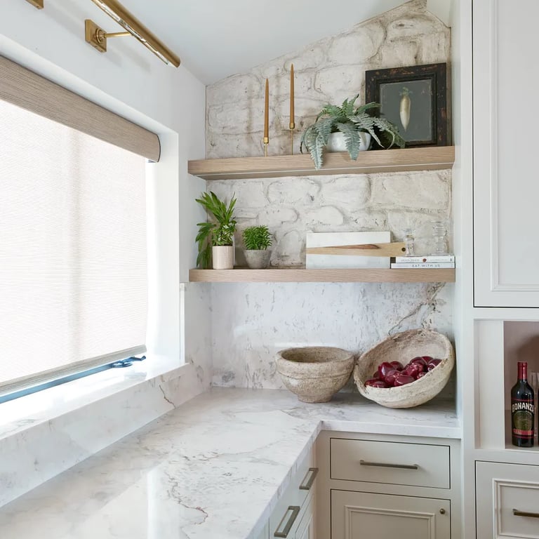 Calacatta Capixaba Marble on counters and backsplash in kitchen