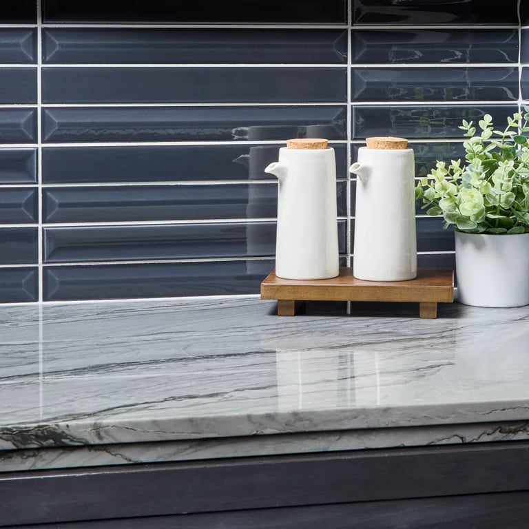 Blue Tahoe Polished (counter) & Gem Notte Fluted (backsplash)