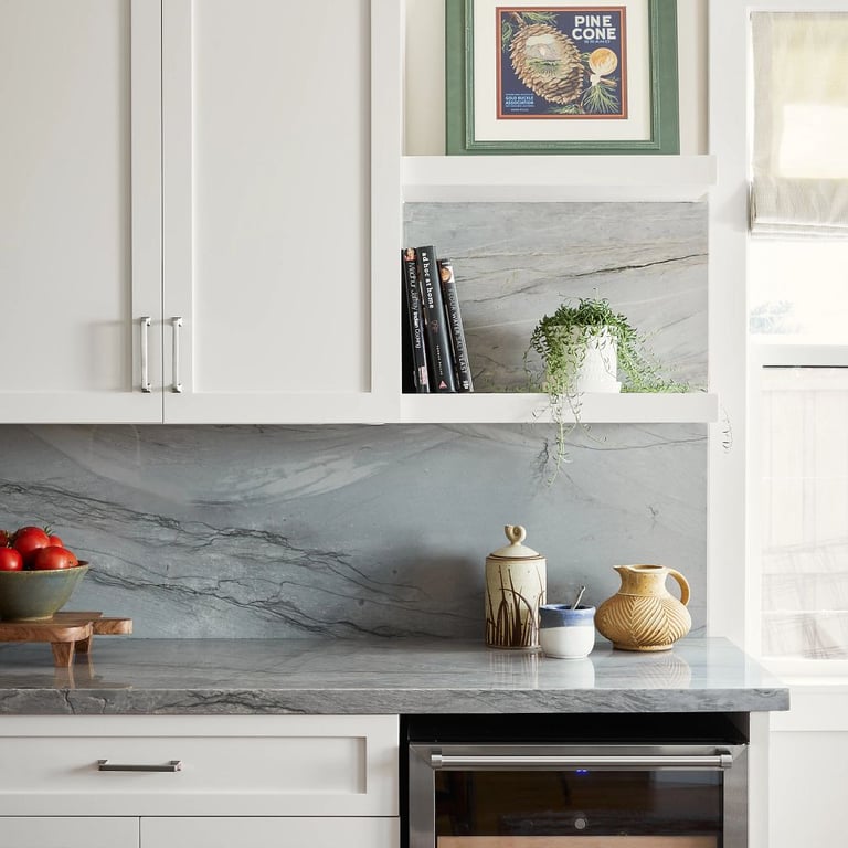 Blue Tahoe Quartzite kitchen backsplash