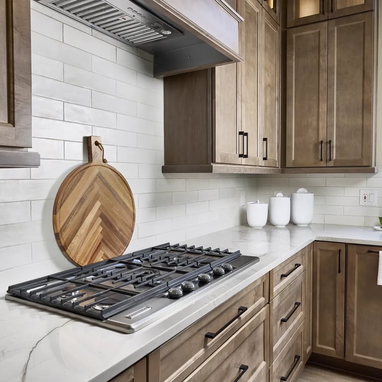 Mont Blanc Quartzite (counters) & Spark White Matte 3 x 12 (backsplash)