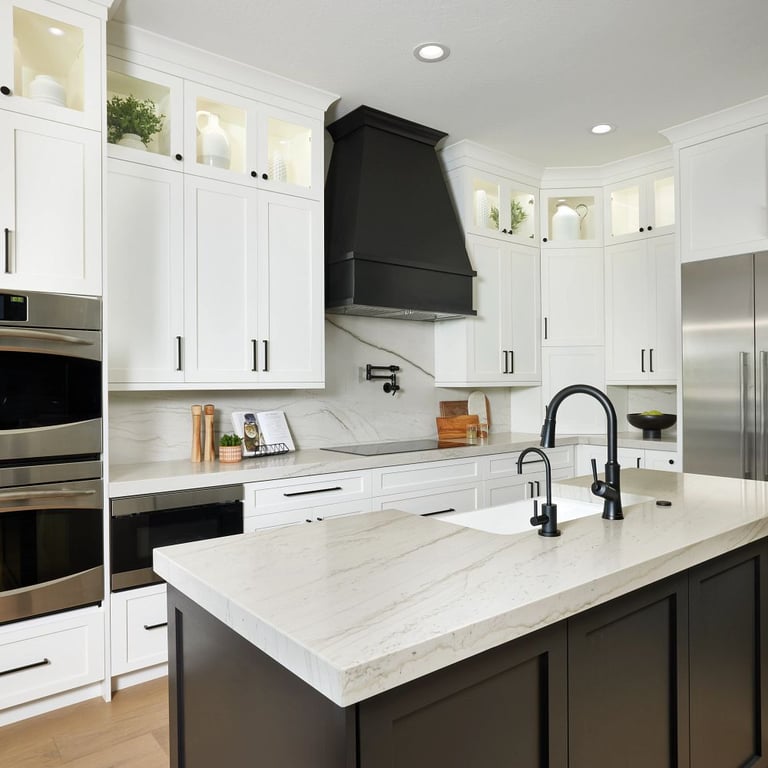Mont Blanc Satin Quartzite kitchen countertops and backsplash