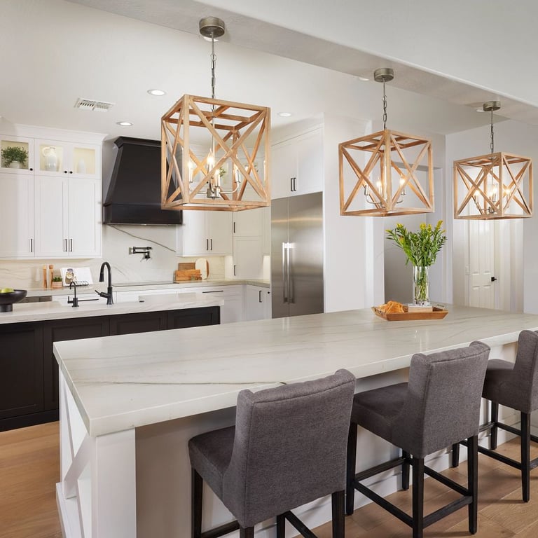 Mont Blanc Satin Quartzite kitchen island, countertops, and backsplash.