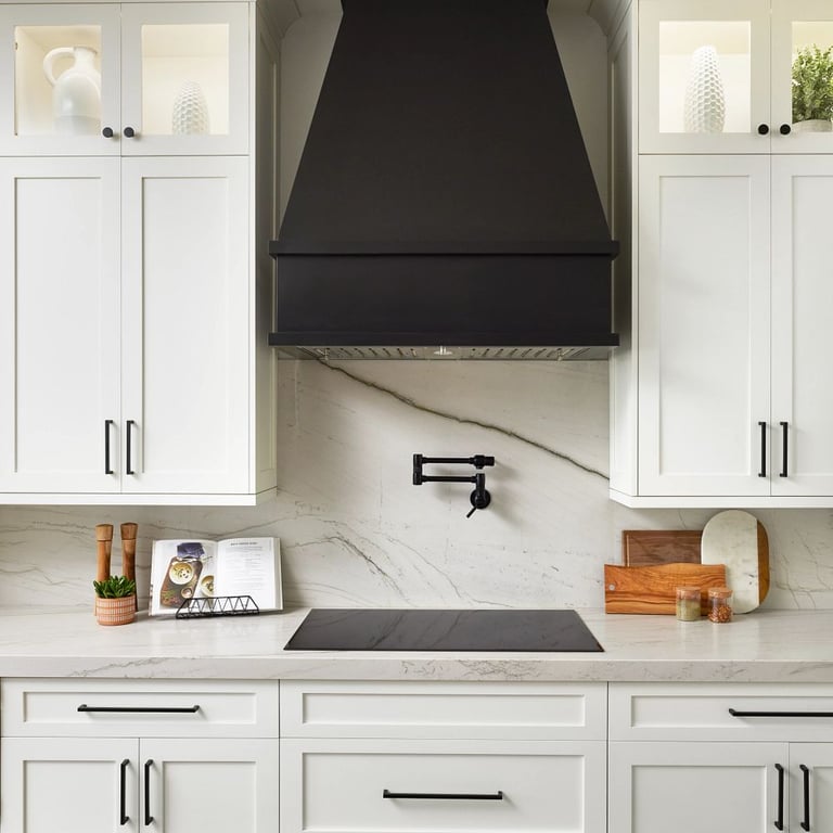 Mont Blanc Satin Quartzite kitchen countertops and backsplash.