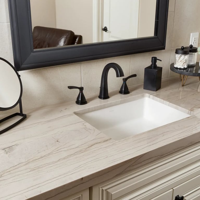 Mustang Polished (counter) & Pietra Italia White 12 x 24 (backsplash)