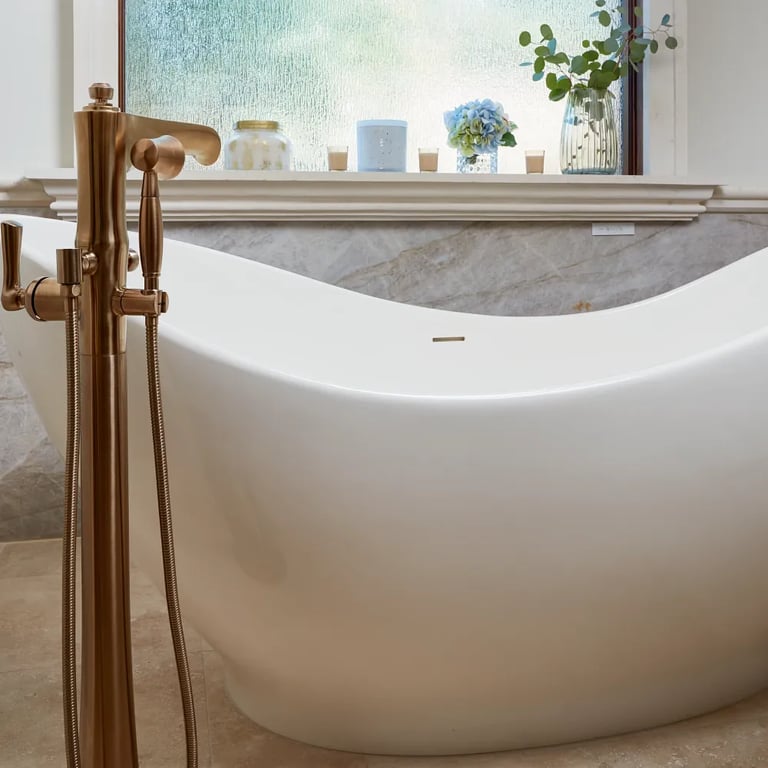 Taj Mahal (walls) & Ankara Honed & Filled 18 x 18 (floor)