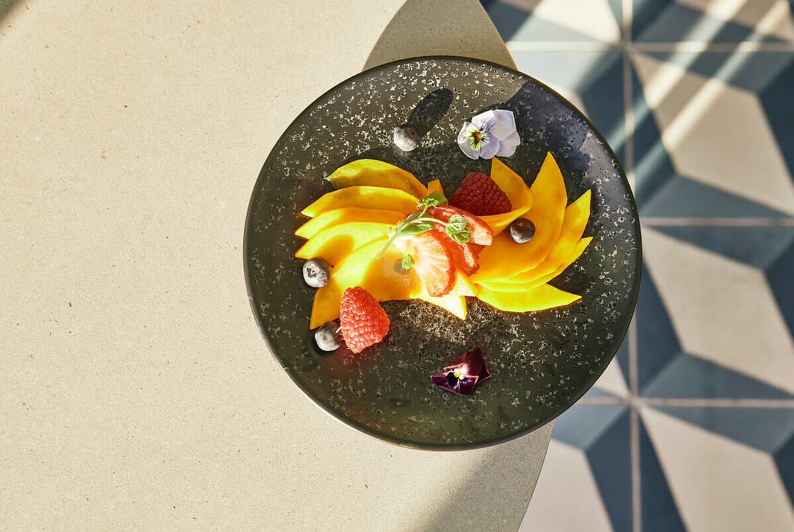 plated food on quartz countertop