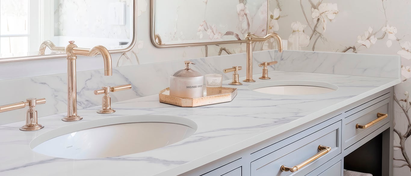 Calacatta Anava Quartz Countertop on Bathroom Vanity