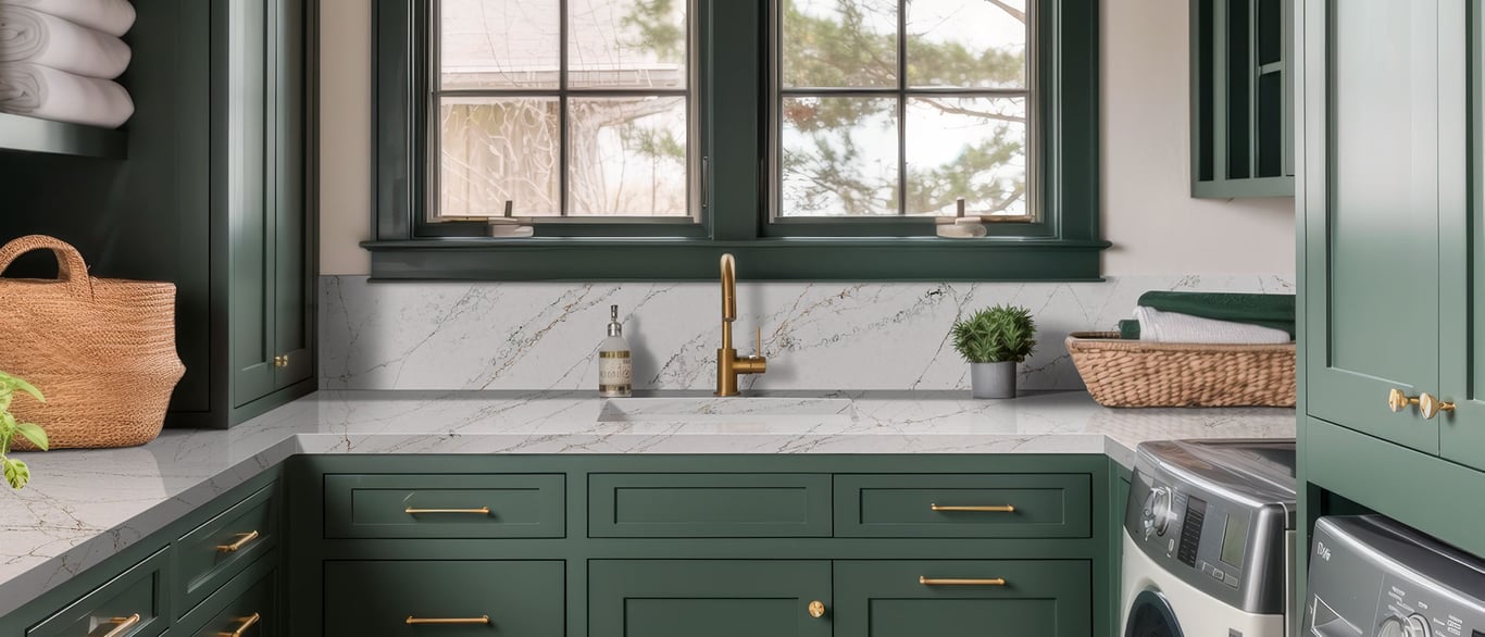 Calacatta Viraldi Quartz countertop in a Laundry