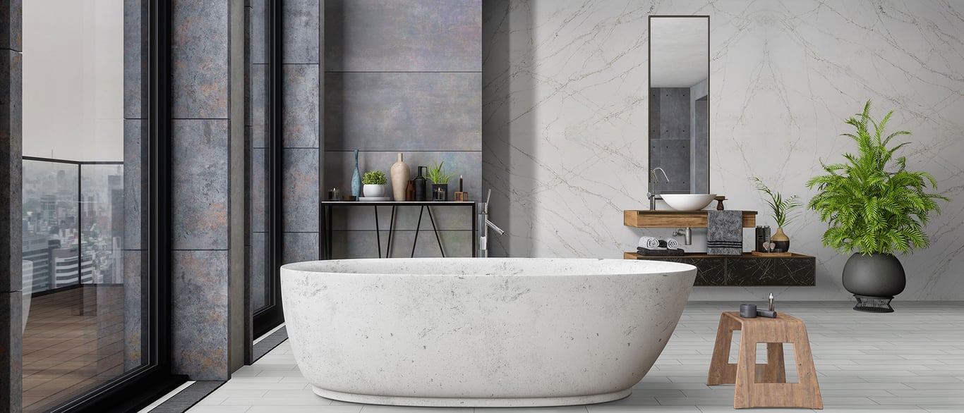 Calacatta Viraldi Quartz Slab in Bathroom