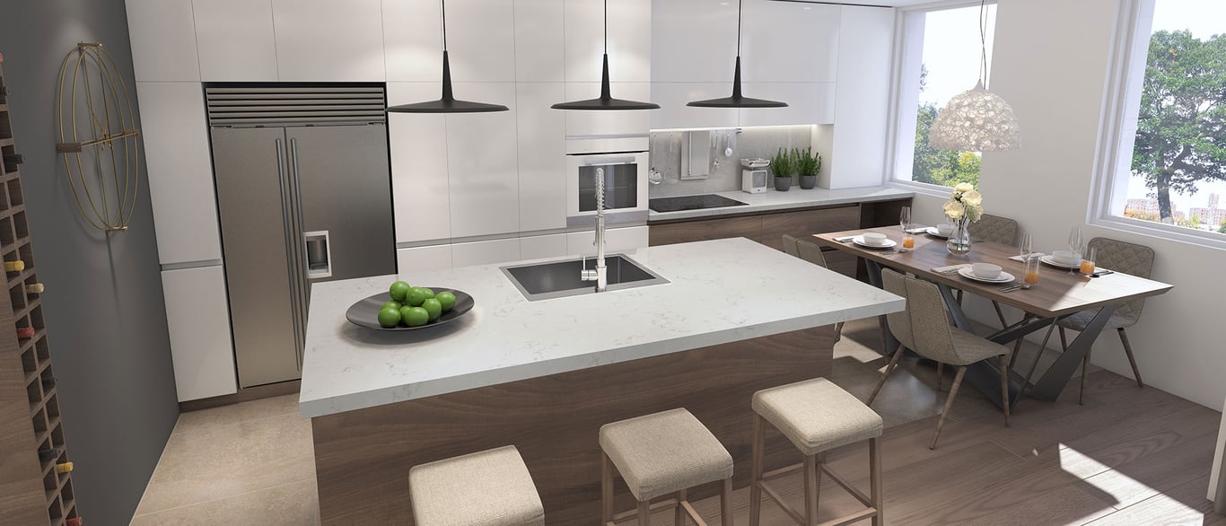 Carrara Breve Quartz Countertop in Kitchen Island