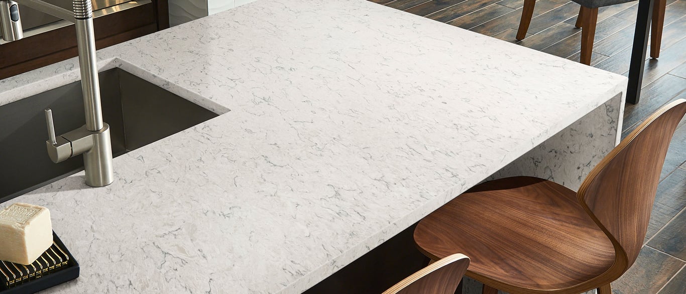Carrara Mist Quartz Countertop in Kitchen Island