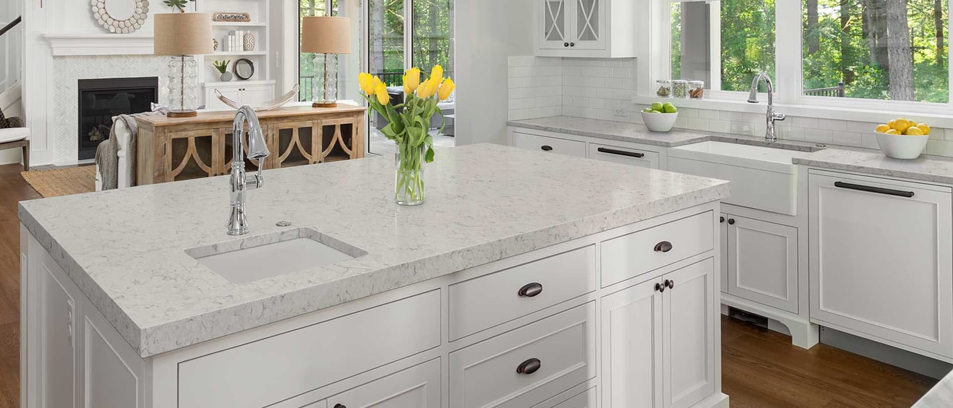 Carrara Mist Quartz Countertop in Kitchen