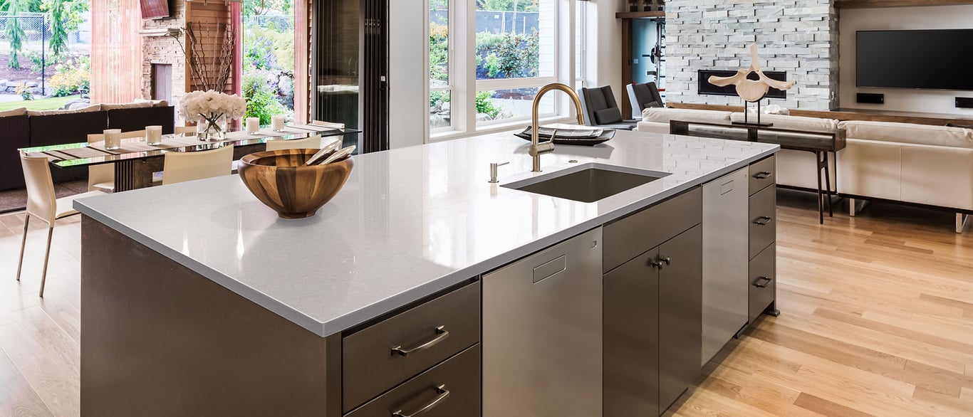 Fossil Gray Matte Quartz Countertop in Kitchen