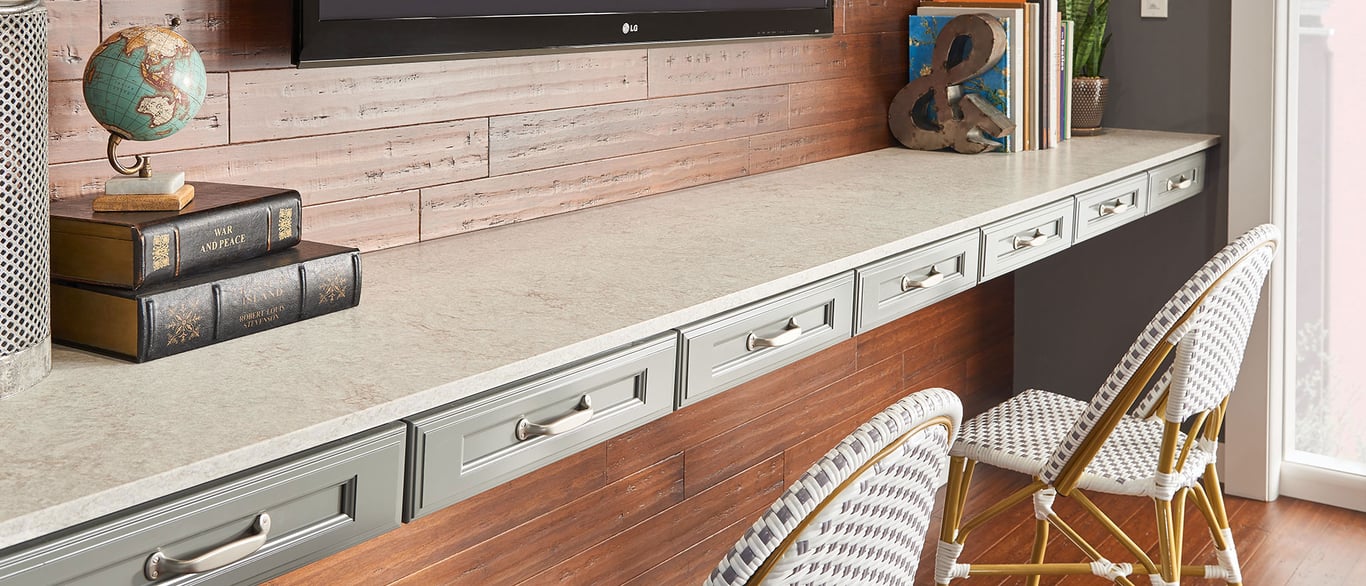 Gray Lagoon Concrete Quartz Countertop in Living Room