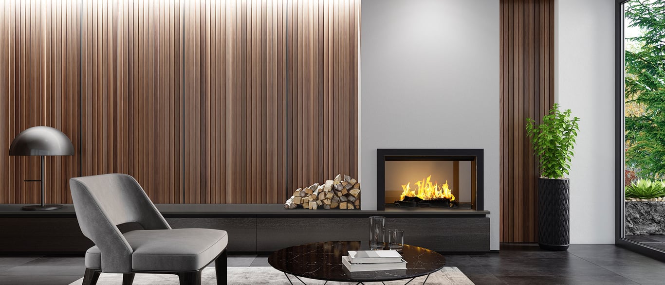 Manhattan Gray Quartz Accent Wall in Living Room