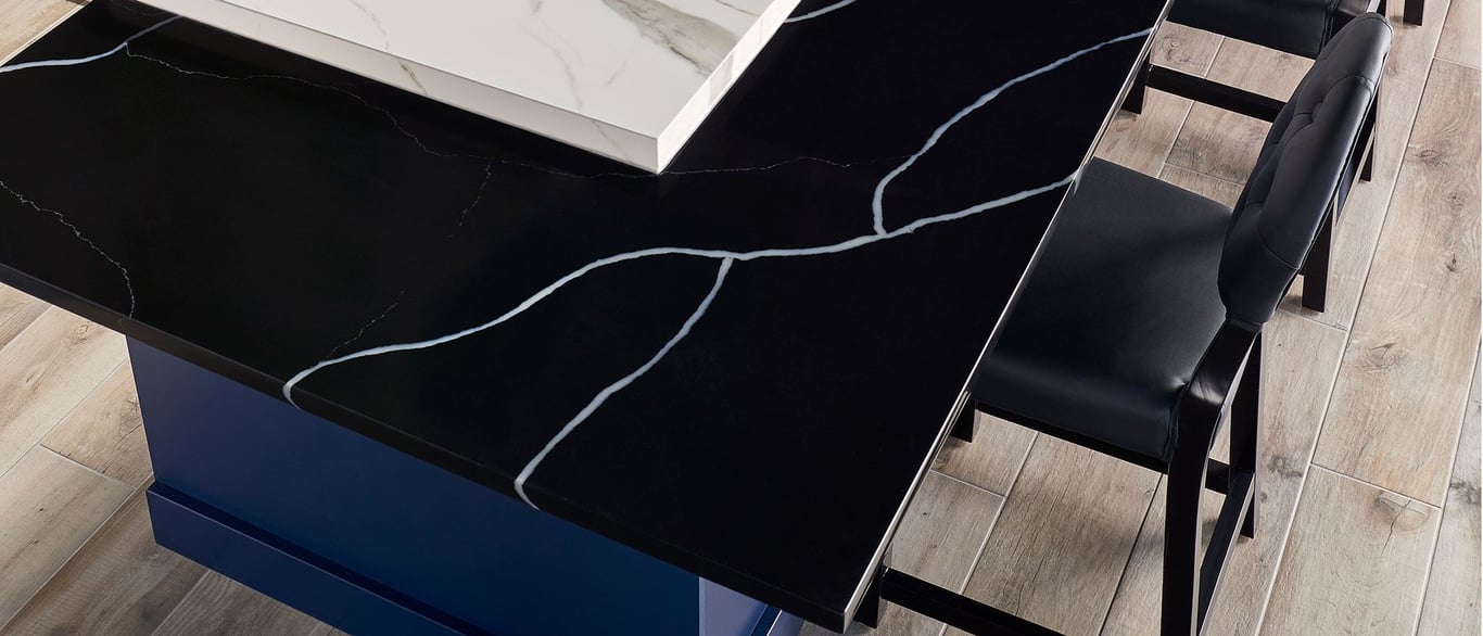 Marquina Midnight Quartz Countertop in Kitchen