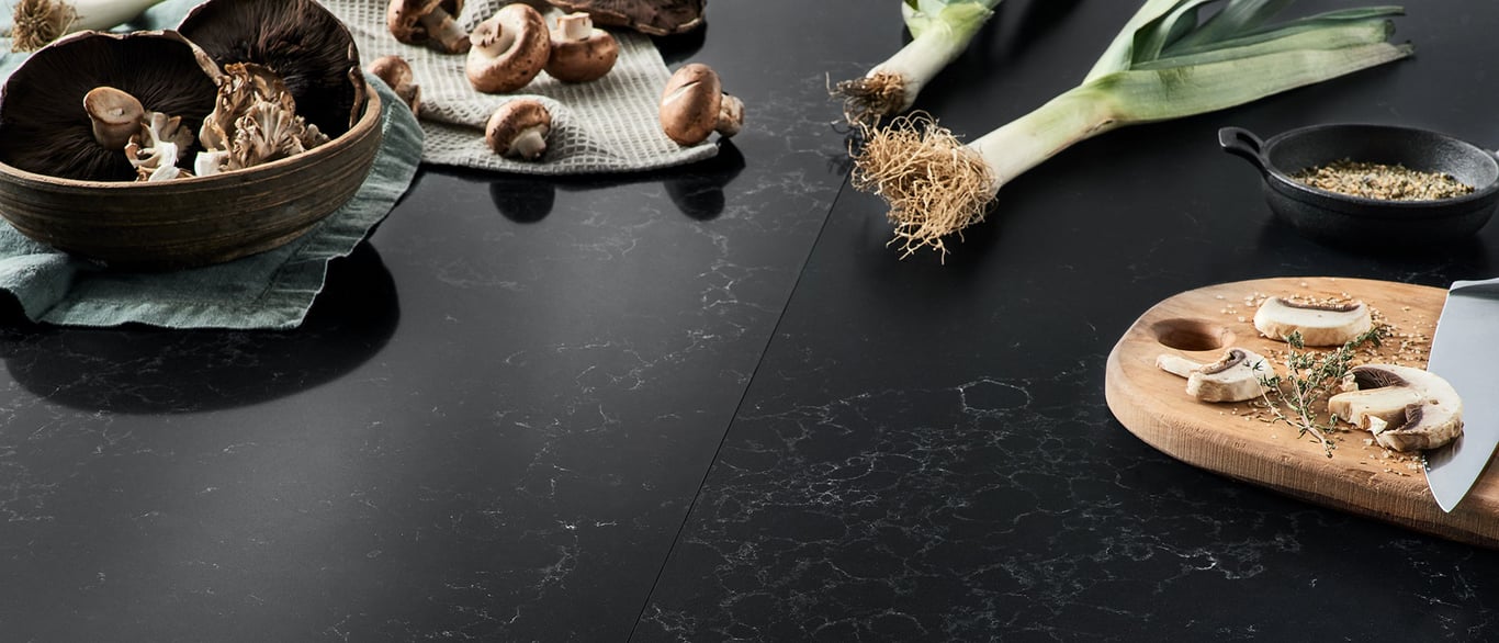Midnight Corvo Quartz Countertop in a Culinary Vignette