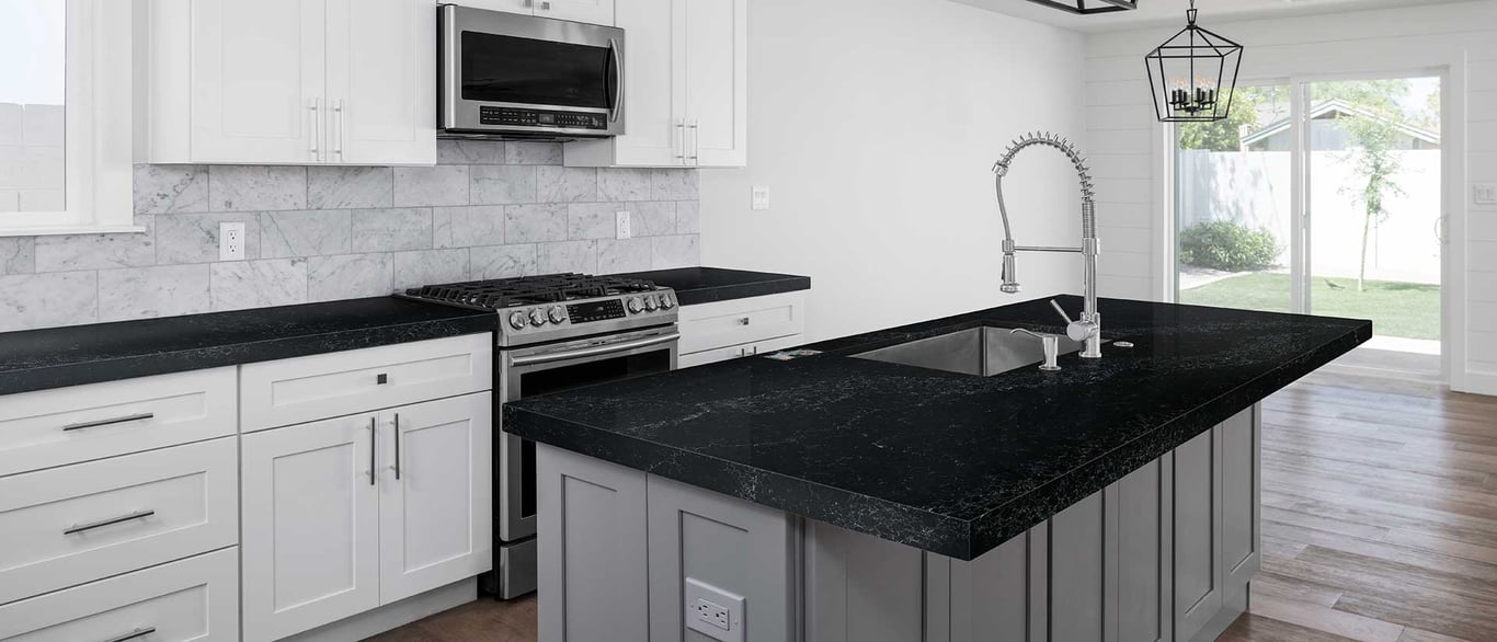 Midnight Corvo Quartz Countertop in Kitchen Island