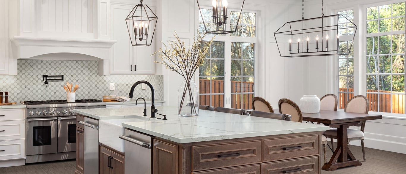 New Calacatta Laza Gold Quartz Countertop in Kitchen Island