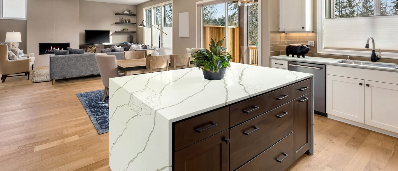 New Calacatta Laza Gold Quartz Countertop in Kitchen