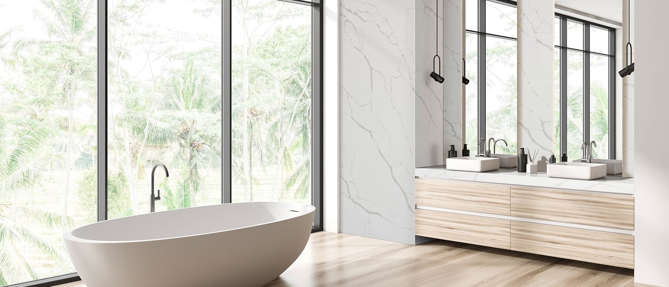 Calacatta Laza Quartz Countertop in Bathroom