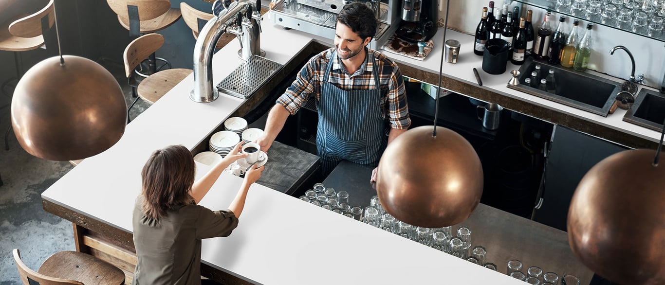 Premium Plus White Quartz Countertop in Kitchen Café