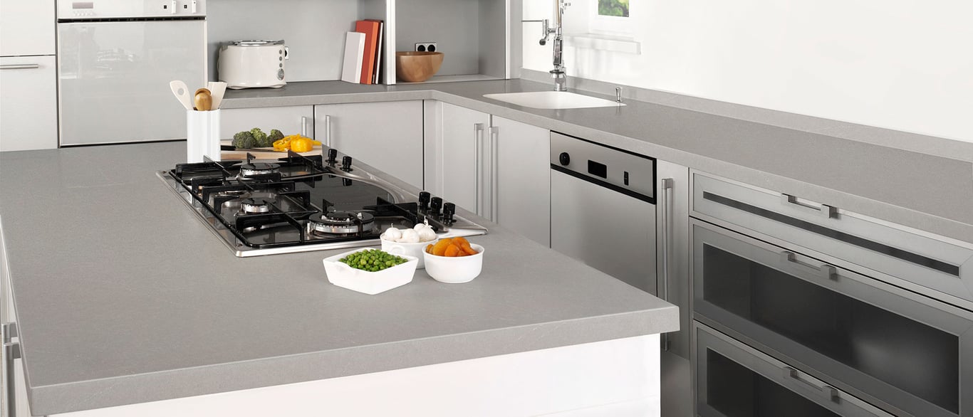 Soapstone Mist Concrete Quartz Countertop in Kitchen