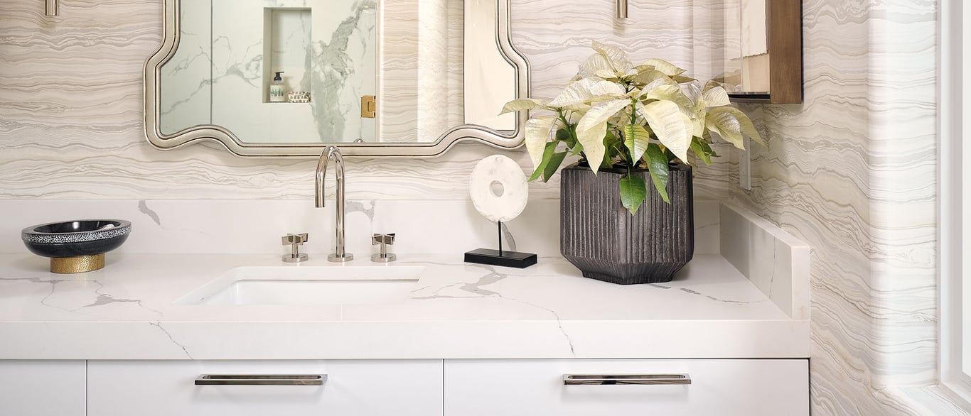 Statuary Classique Quartz Countertop in Bathroom Vanity
