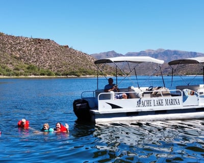 Explore Apache Lake on a 10-Passenger Pontoon Rental