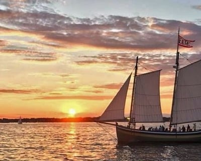 Sail Boston Harbor at Sunset on a Tall Ship