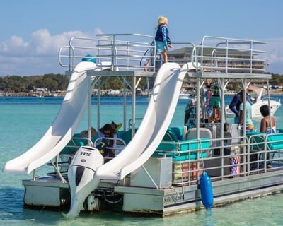 Double-Decker Pontoon Boat Rental with Two Waterslides