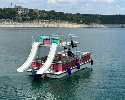 Red Rocket Double Decker with Captain on Lake Travis