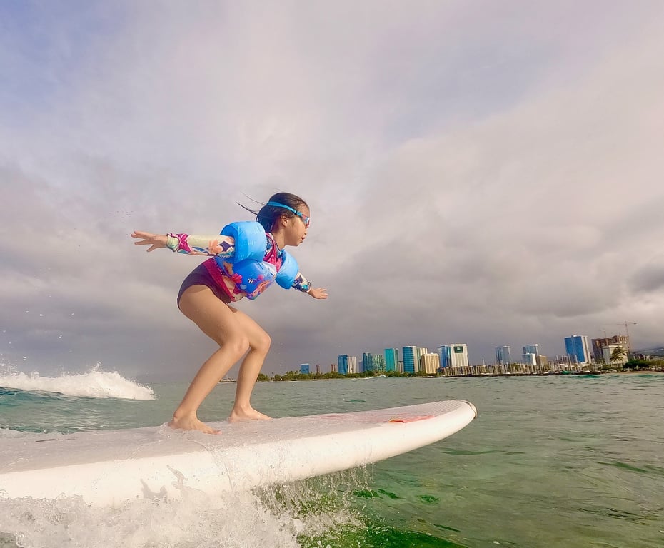 Kids Learn to Surf Hawaiian Waves in Waikiki