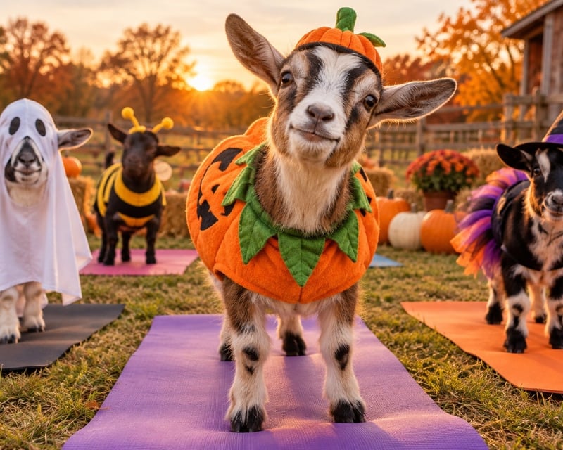 Halloween Goat Yoga with Costumed Goats in Glen Allen