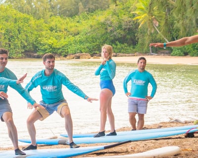 Group Surf Lesson at Turtle Bay, Kahuku