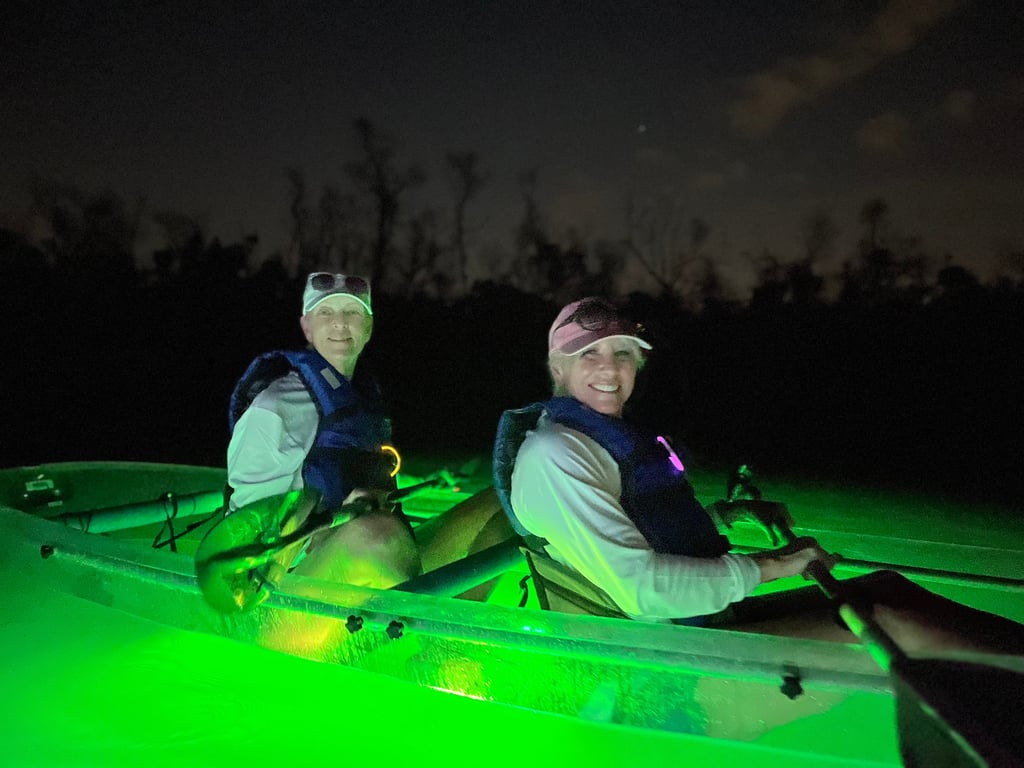 Clear Kayak Sunset to Secret Beach with LEDs