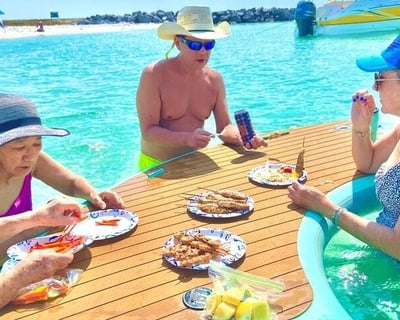 Cruise to Crab Island on a Double-Decker Tiki Pontoon